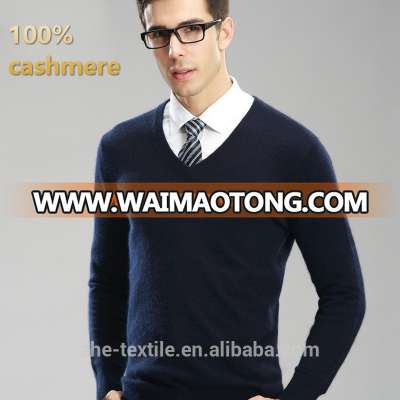 100% cashmere navy blue colour V-neck sweater pullover for men