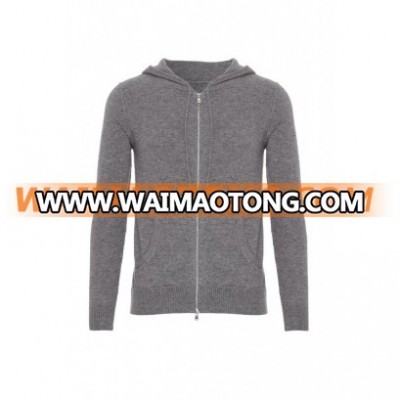 100% pure cashmere men's grey hoodie zipper cardigan sweater