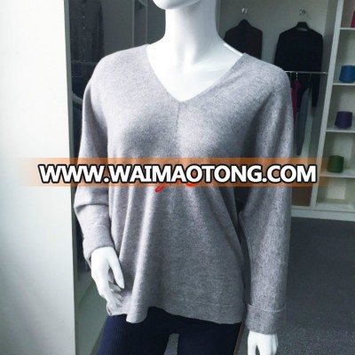 100% cashmere ladies V-neck pullover sweater oversize