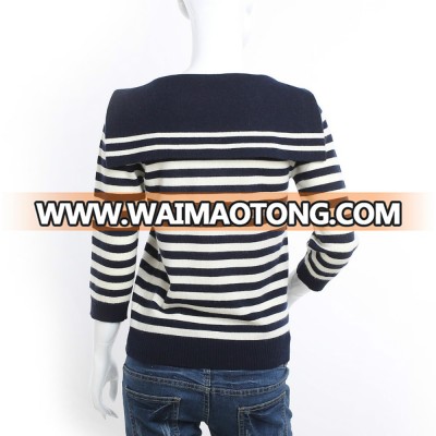 100% cashmere sweater women stripe knit shirt design