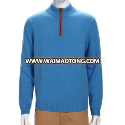 royal blue men's cashmere pullover with half zipper