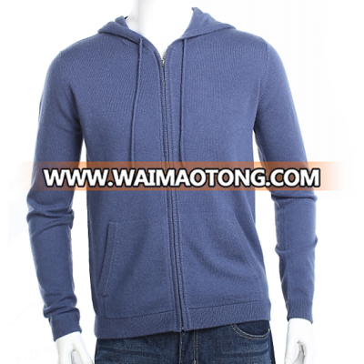 Men's pure cashmere zip hoody in light blue color