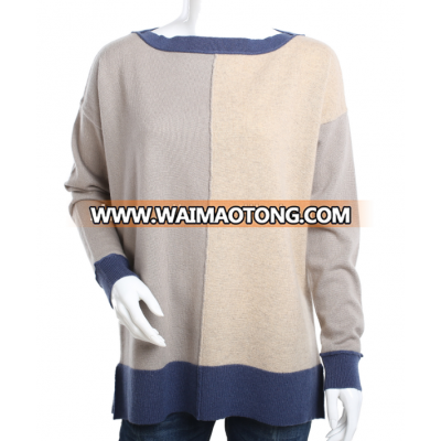 blocked color cashmere pullover sweater for women