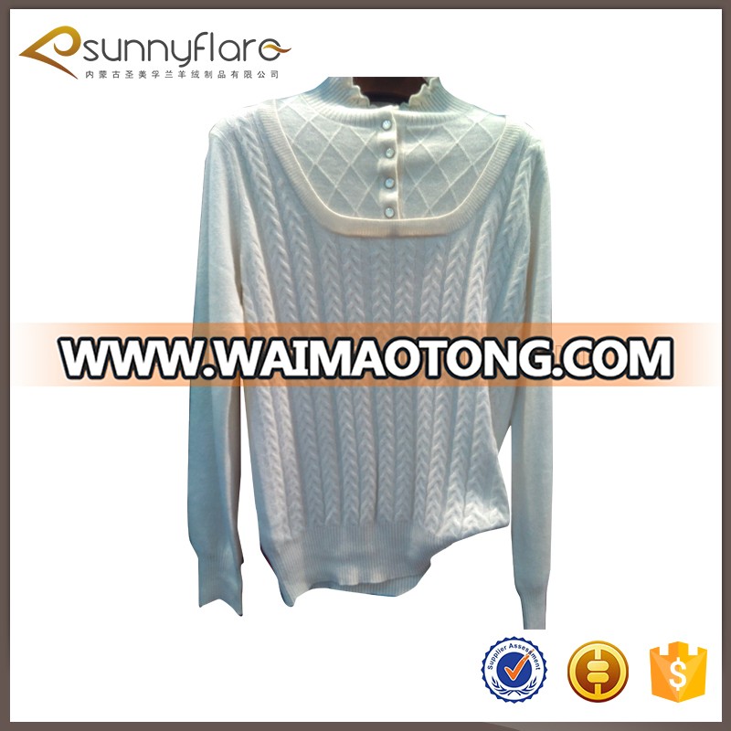 Unique custom knit 100% pure cashmere pullover with pattern for ladies